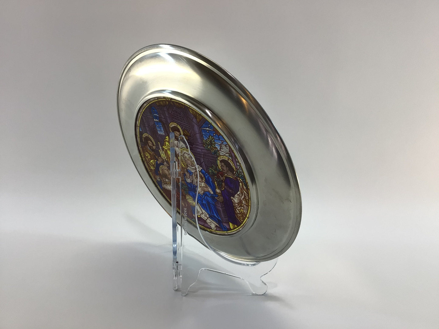 Pewter Stained Glass 10" Plate 1981 Christmas Plate St. Paul's San Francisco Vintage US Historical Society Collector's Series