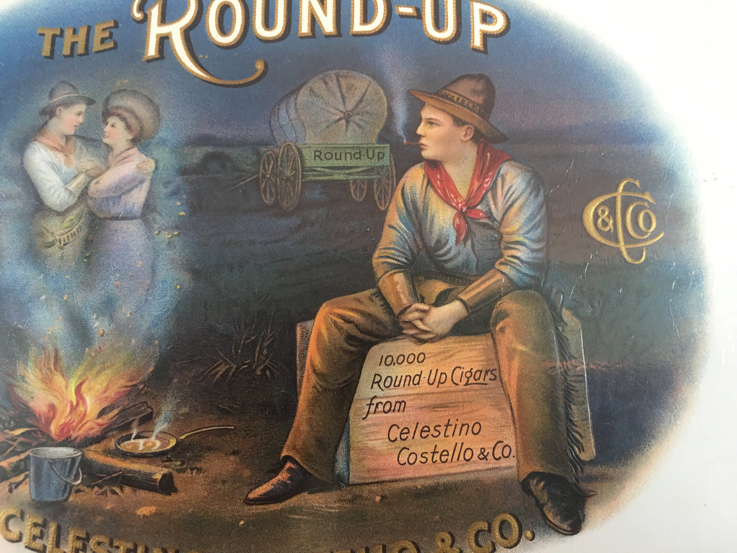 Vintage Round-Up Cigar Box Label Celestino Costello & Co