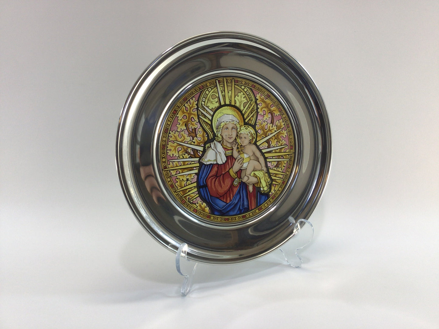Pewter Stained Glass 10" Plate 1990 Christmas Plate Washington Cathedral Vintage US Historical Society Collector's Series