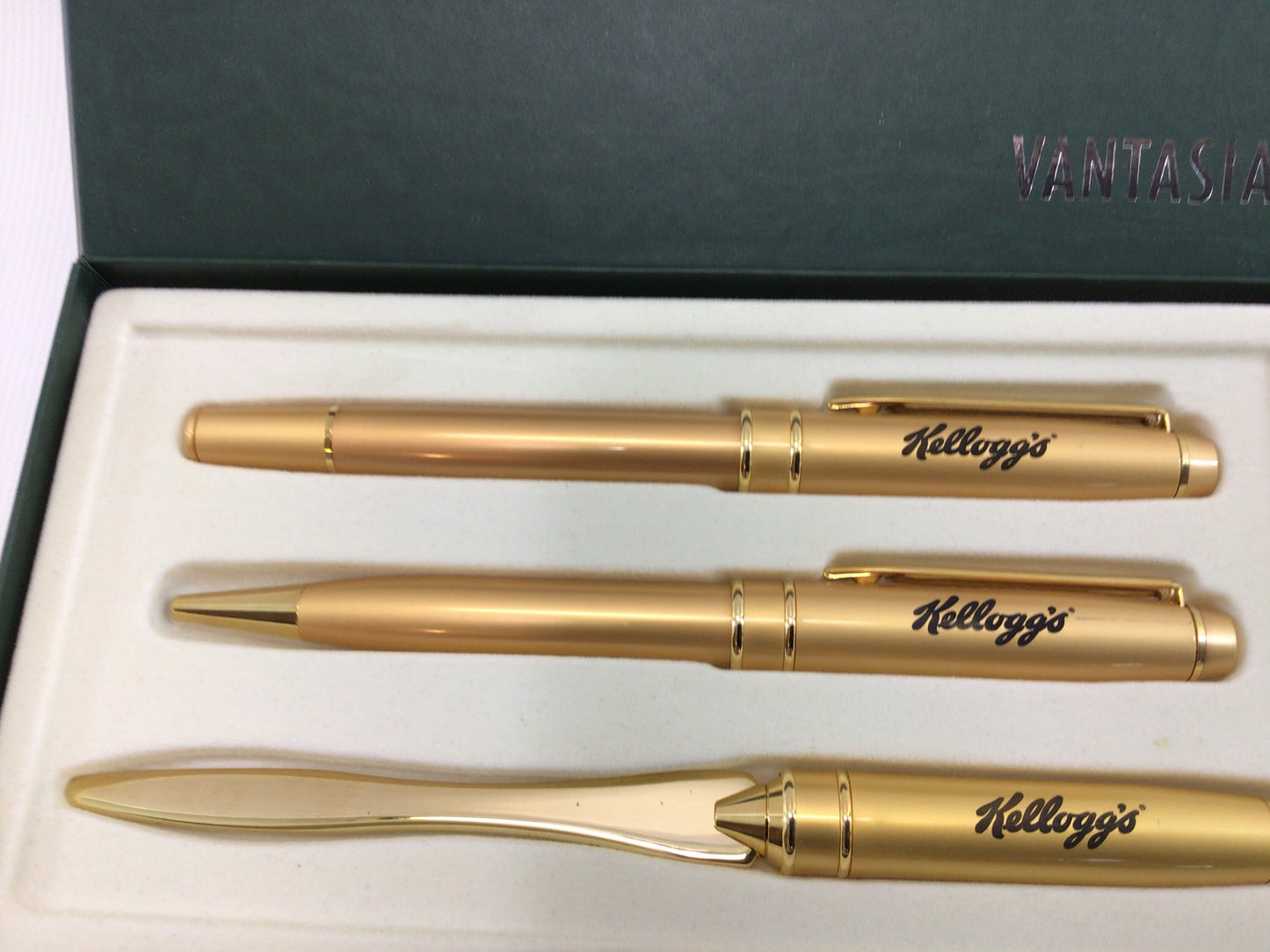Pen & Letter Opener Set Vantasia Gold Tone Vintage Kellogg's Advertising Collectible