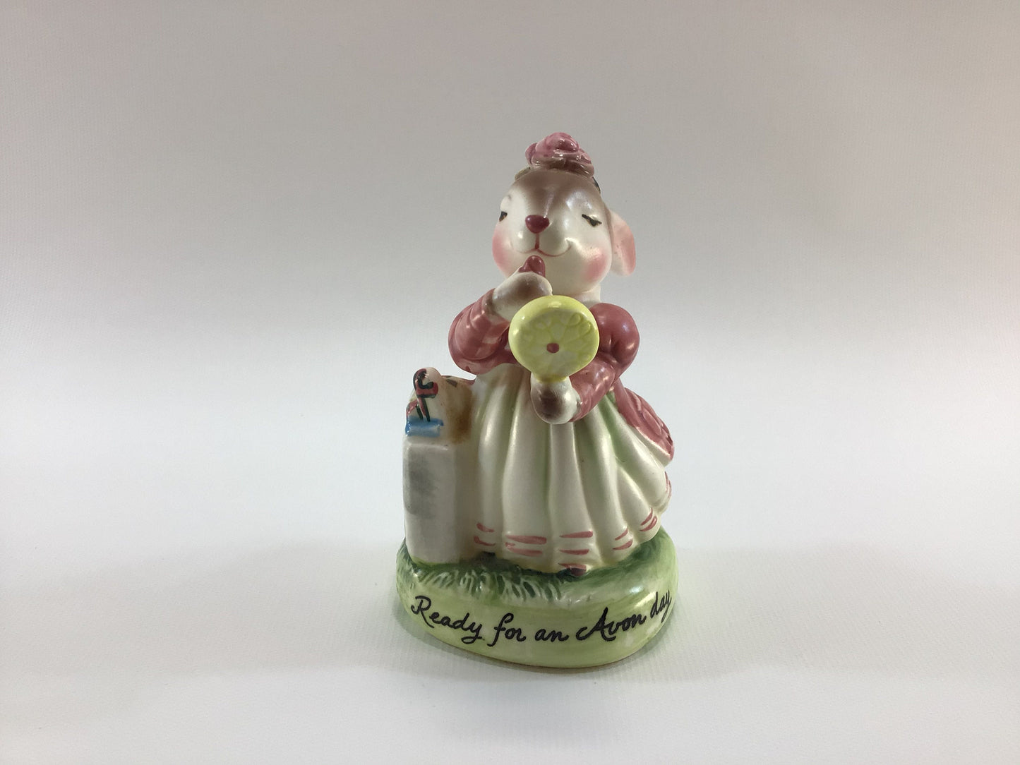 Bunny Rabbit Figurine Ceramic 1980 Avon Precious Moments Representative Award Ready for an Avon day