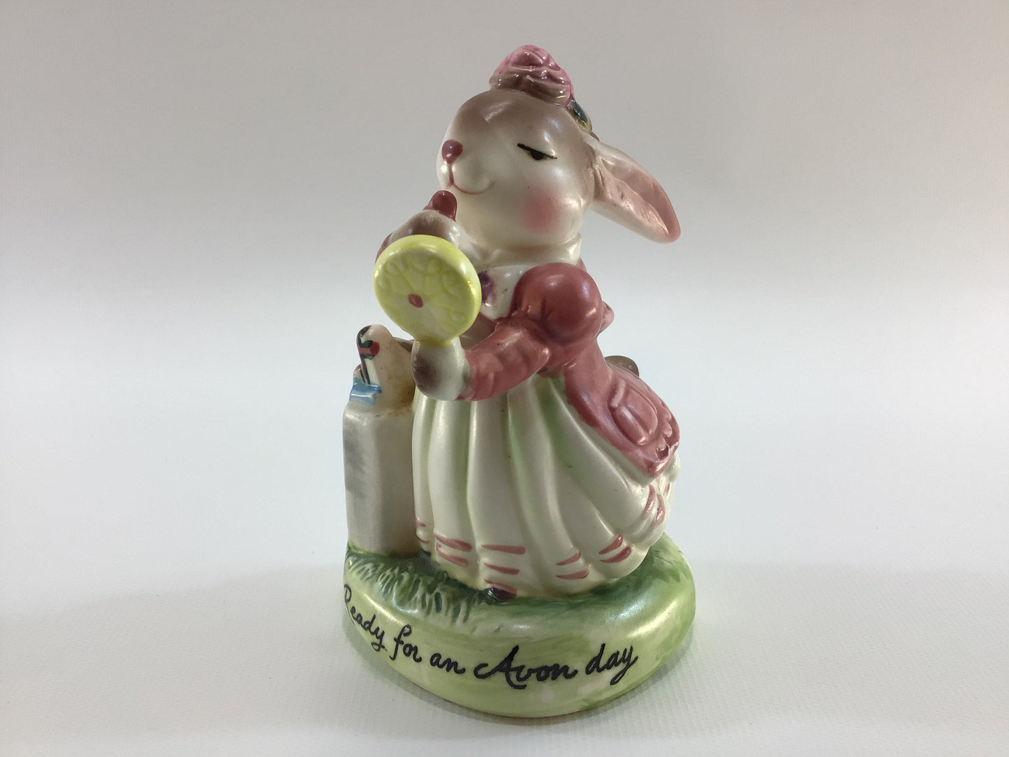 Bunny Rabbit Figurine Ceramic 1980 Avon Precious Moments Representative Award Ready for an Avon day