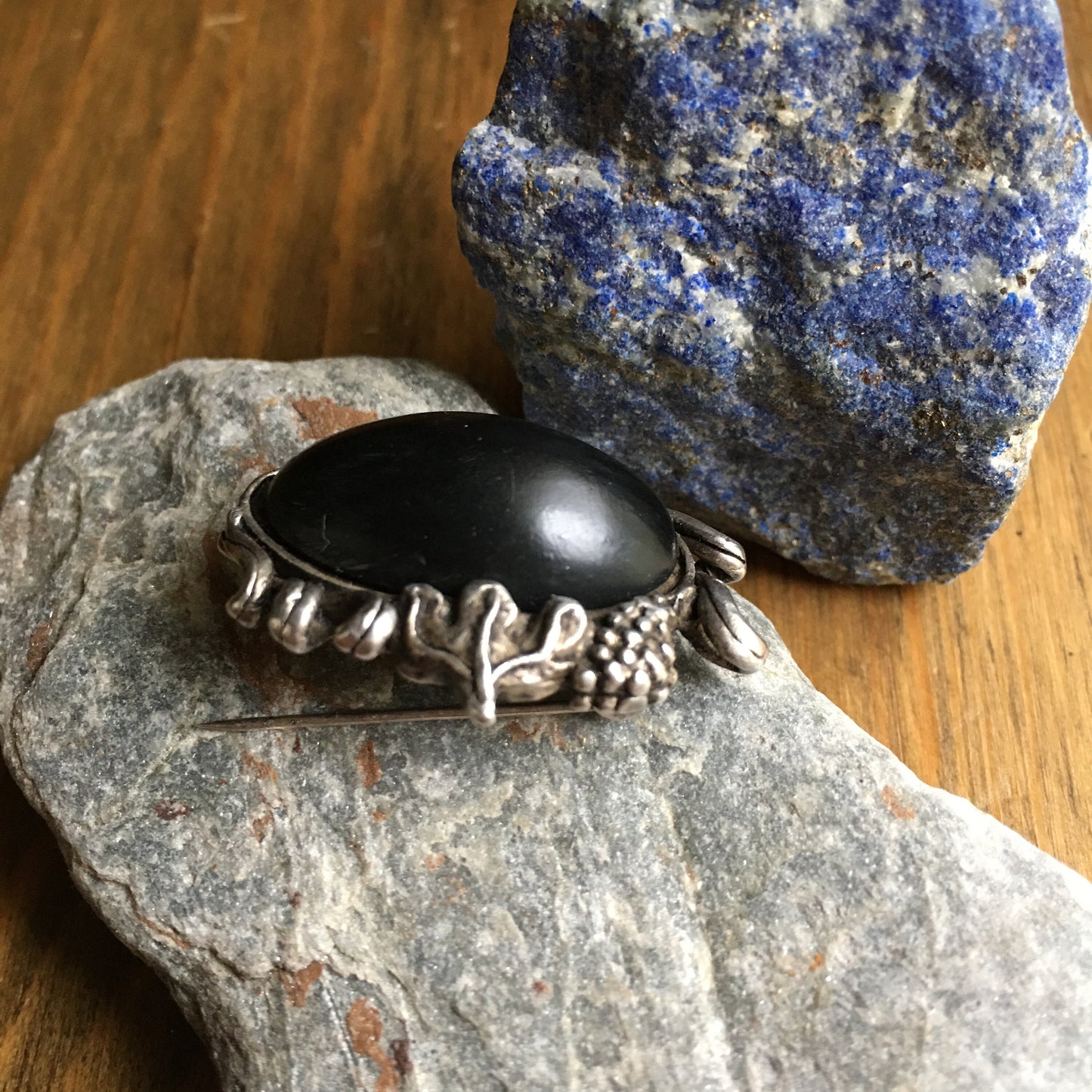 Sterling Silver Brooch Jet Black Resin Vintage Rita Sobral Artisan Handmade Pin