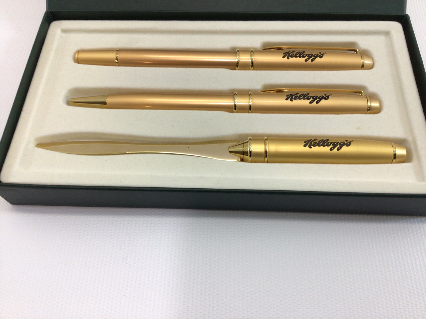 Pen & Letter Opener Set Vantasia Gold Tone Vintage Kellogg's Advertising Collectible