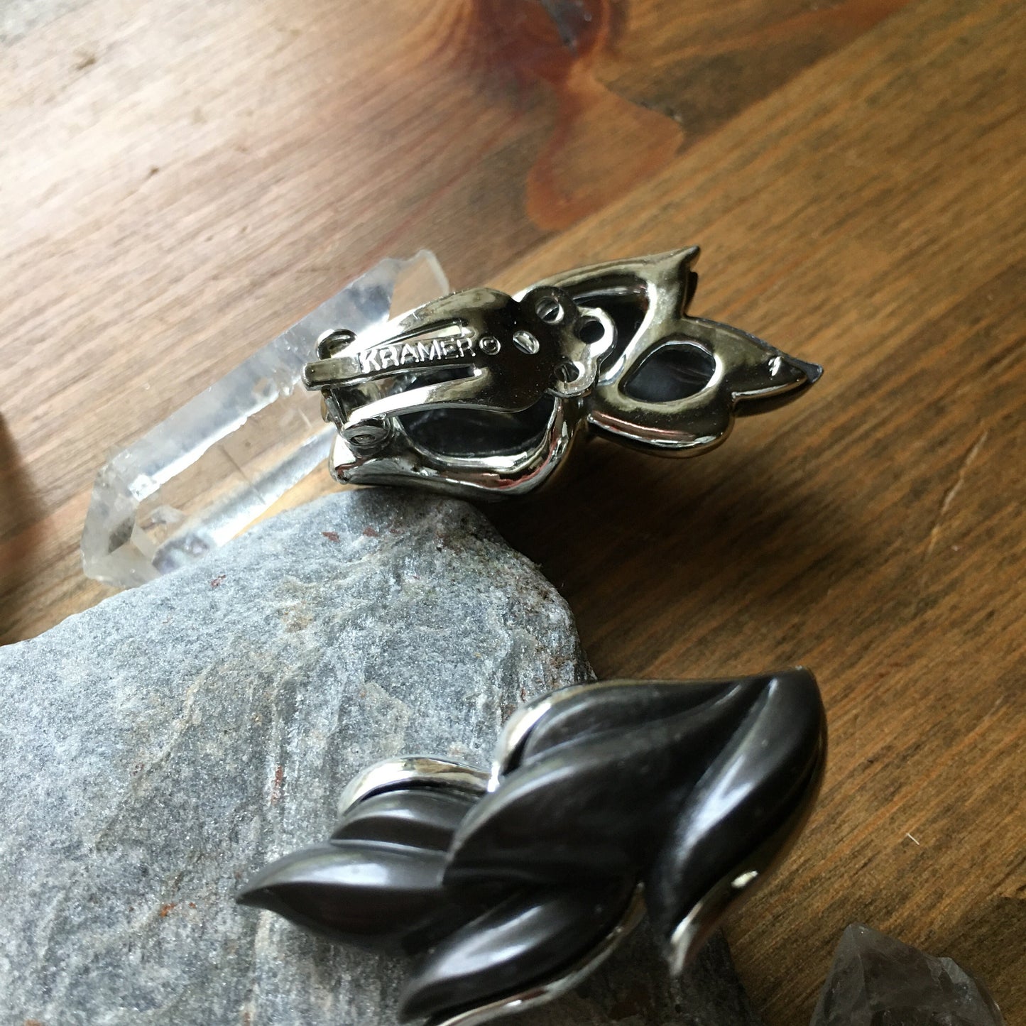 Kramer Earrings Gun Metal Gray Silver Tone Vintage Clip On 50's Fashion Jewelry
