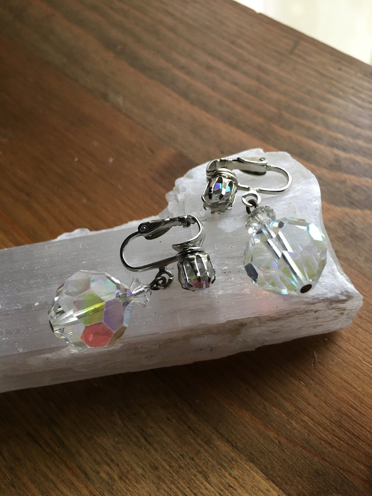 AB Crystal Drop Earrings Signed Laguna Clip On Dangle