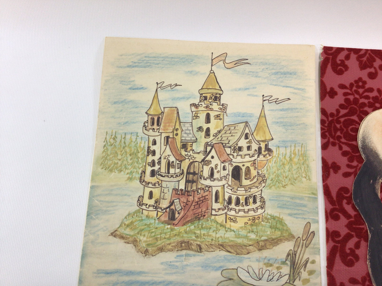 Disney Castle and Goofy Cartoon Art 3 Hand Drawn Colored Vintage Childs Wall Decor Artwork