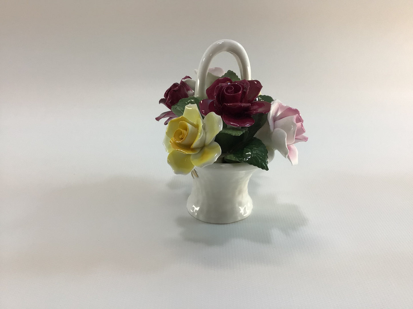 June Roses Basket Hand Painted Bone China Figurine Crown Staffordshire
