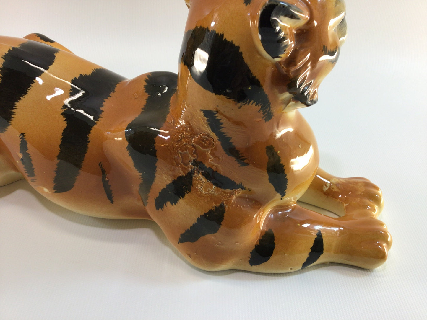 Ceramic Tiger Figurines 12" Hand Painted Mid Century Kitsch Decor Made in Japan