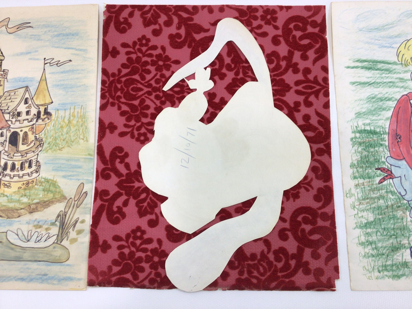 Disney Castle and Goofy Cartoon Art 3 Hand Drawn Colored Vintage Childs Wall Decor Artwork