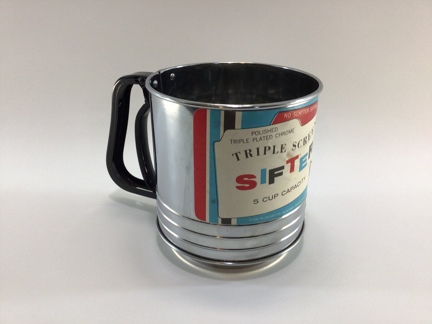 Maynard Sifter 5 Cup Triple Screen Black Handle Vintage Kitchen Collectible Utensils