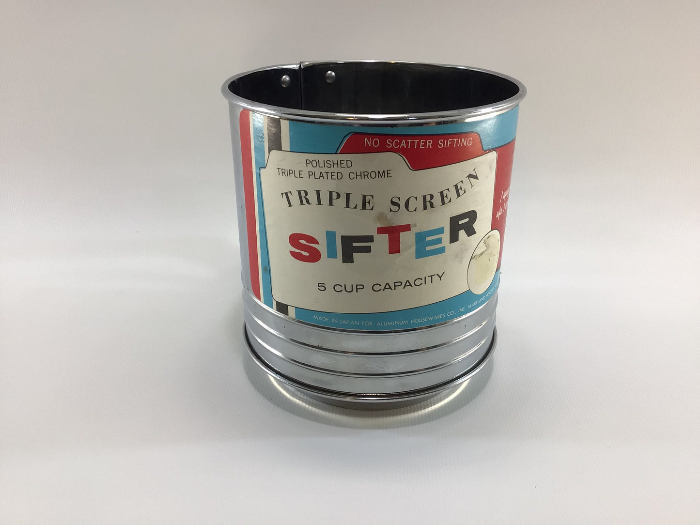 Maynard Sifter 5 Cup Triple Screen Black Handle Vintage Kitchen Collectible Utensils