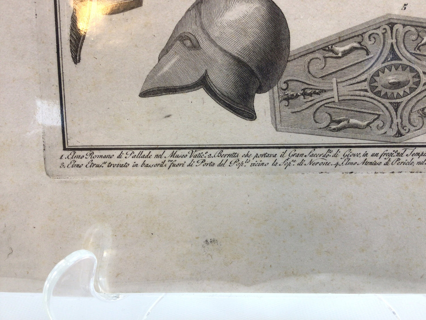 Antique Etching Roman Soldier Helmet Shield Copper Wall Shelf Art Library Study Dark Academia Book Print Home Decor circa 1800