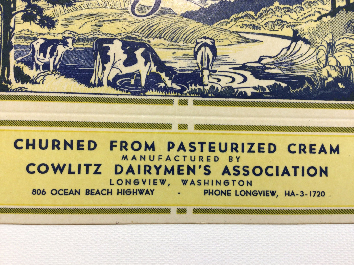 1958 Cowlitz Butter Box Vintage Advertising Old Paper Ephemera