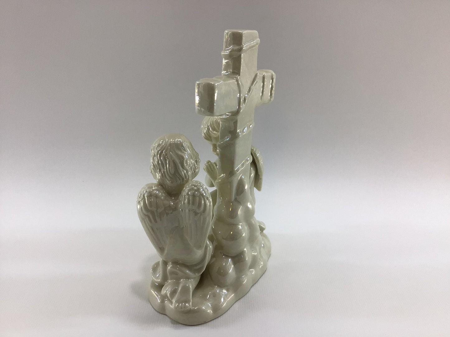 Ceramic Angels Praying Figurine Vintage White Opalescent
