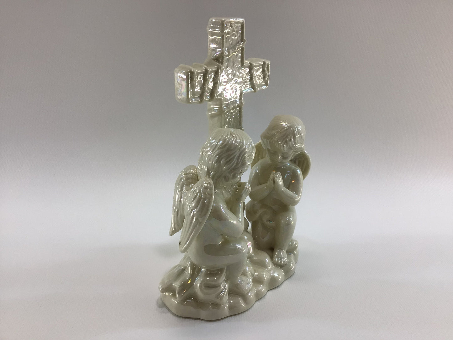 Ceramic Angels Praying Figurine Vintage White Opalescent