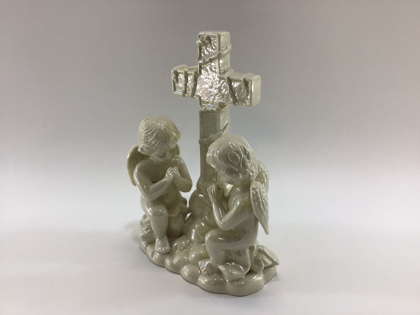 Ceramic Angels Praying Figurine Vintage White Opalescent