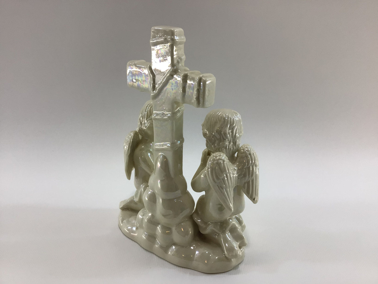 Ceramic Angels Praying Figurine Vintage White Opalescent