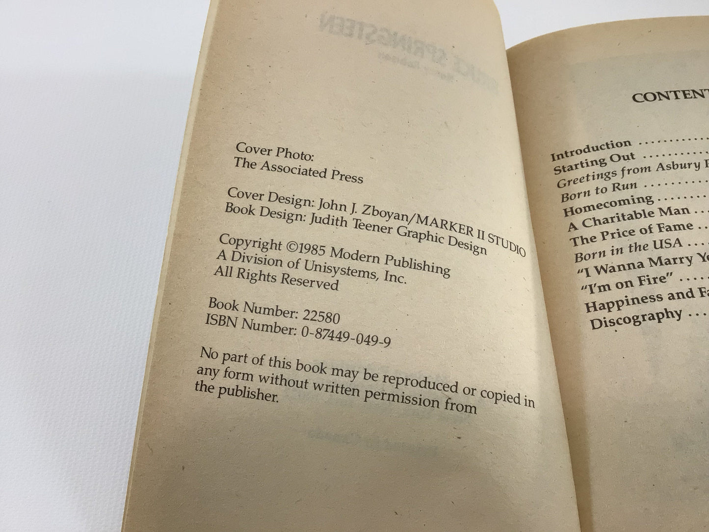 Vintage Paperback Book Bruce Springsteen The Boss Copyright 1985