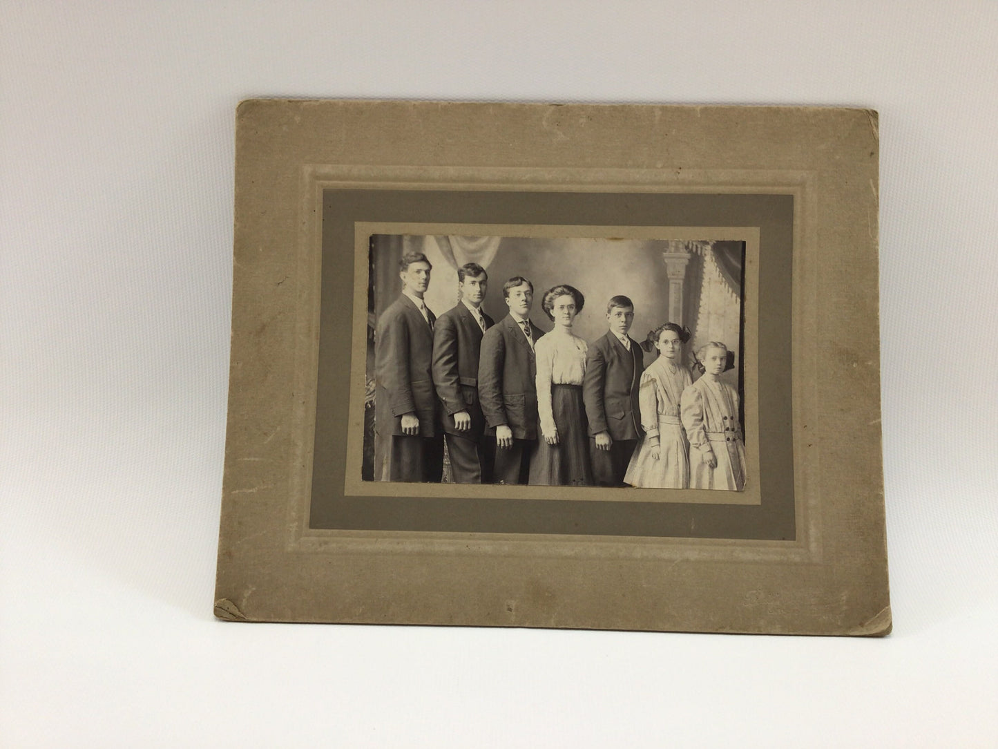 Cabinet Card Photo Edwardian era Photograph Seven Siblings