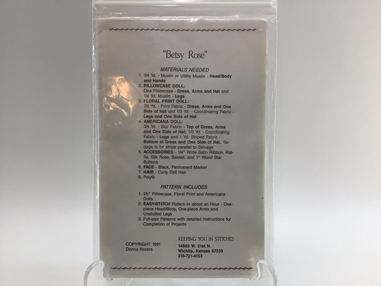 24" Pillowcase Doll Pattern Betsy Rose Southern Belle KS-136
