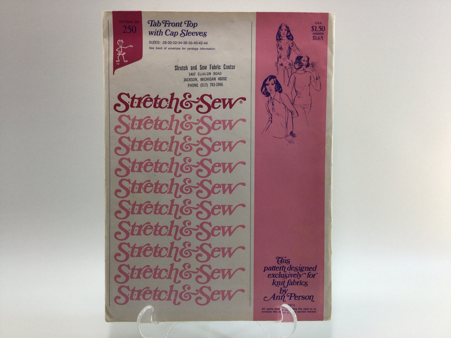 Retro Fashion Sewing Pattern Stretch and Sew Tab Front Top Cap Sleeves 250 Vintage Styles