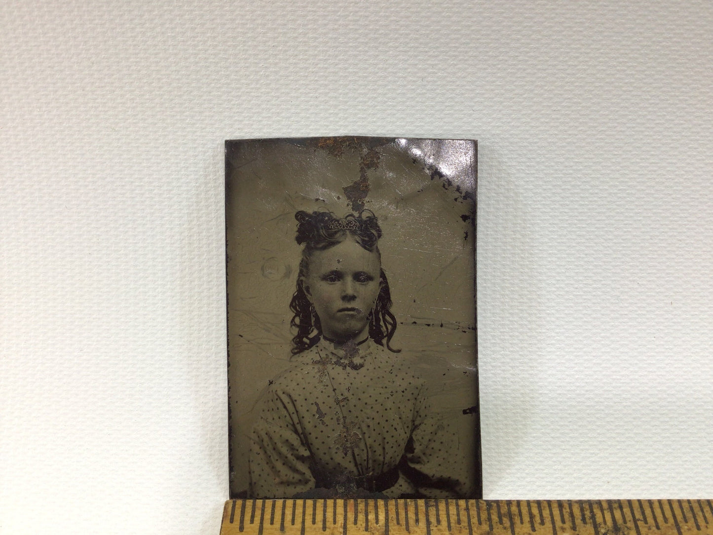 Antique Tintype Photograph of Adolescent Girl with Hair Bow