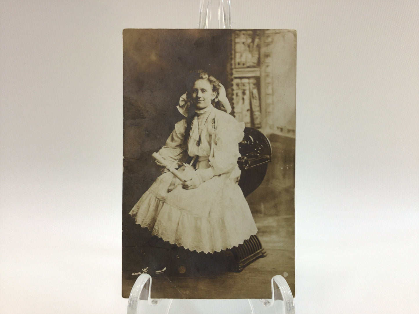 Antique RPPC Real Photo Postcard Young Woman Graduation Portrait