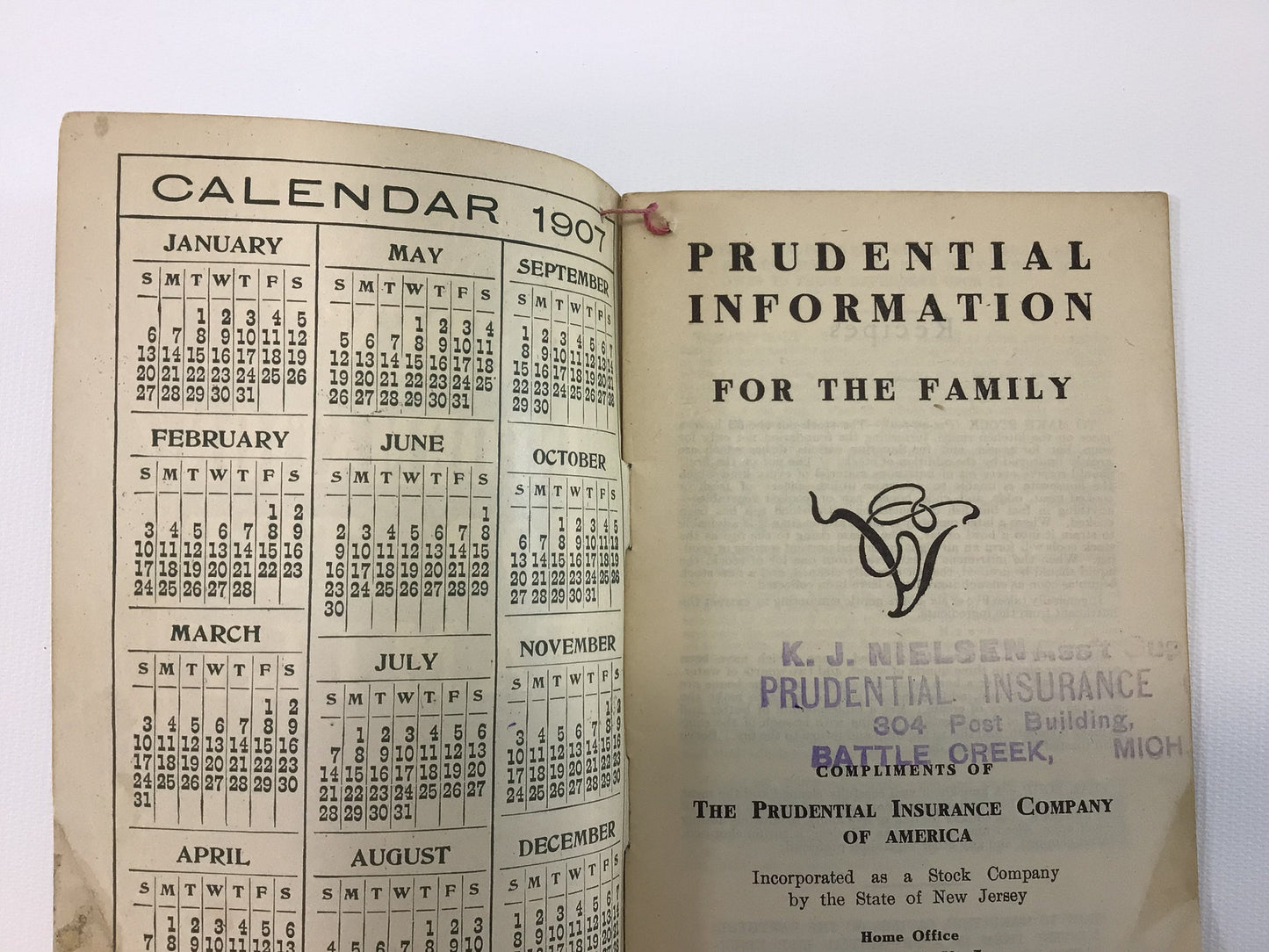 Prudential Insurance Recipe Booklet Battle Creek Michigan Antique Ephemera