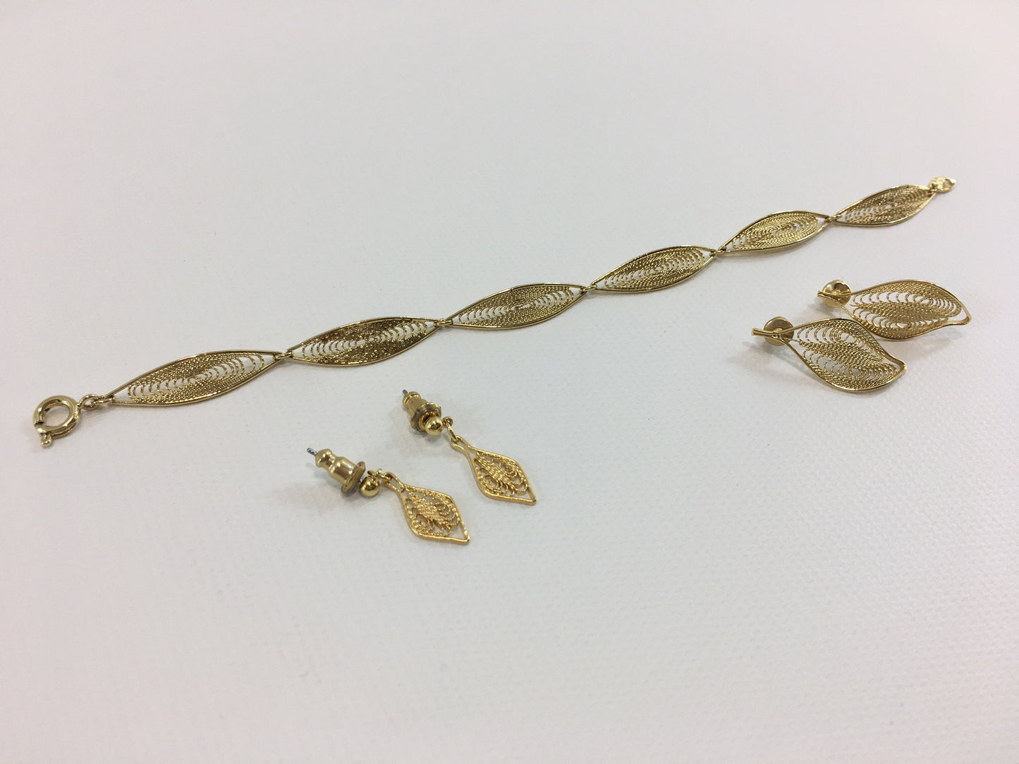 Trifari Gold Tone Bracelet and Dangle Post Earrings Set