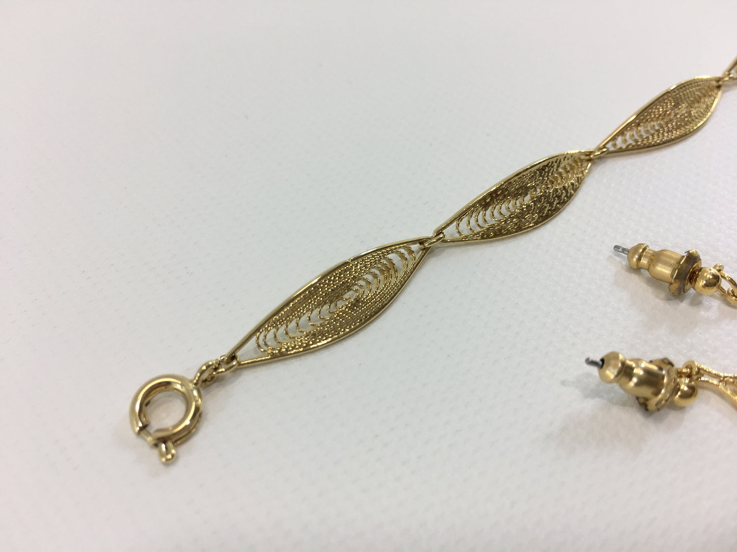 Trifari Gold Tone Bracelet and Dangle Post Earrings Set