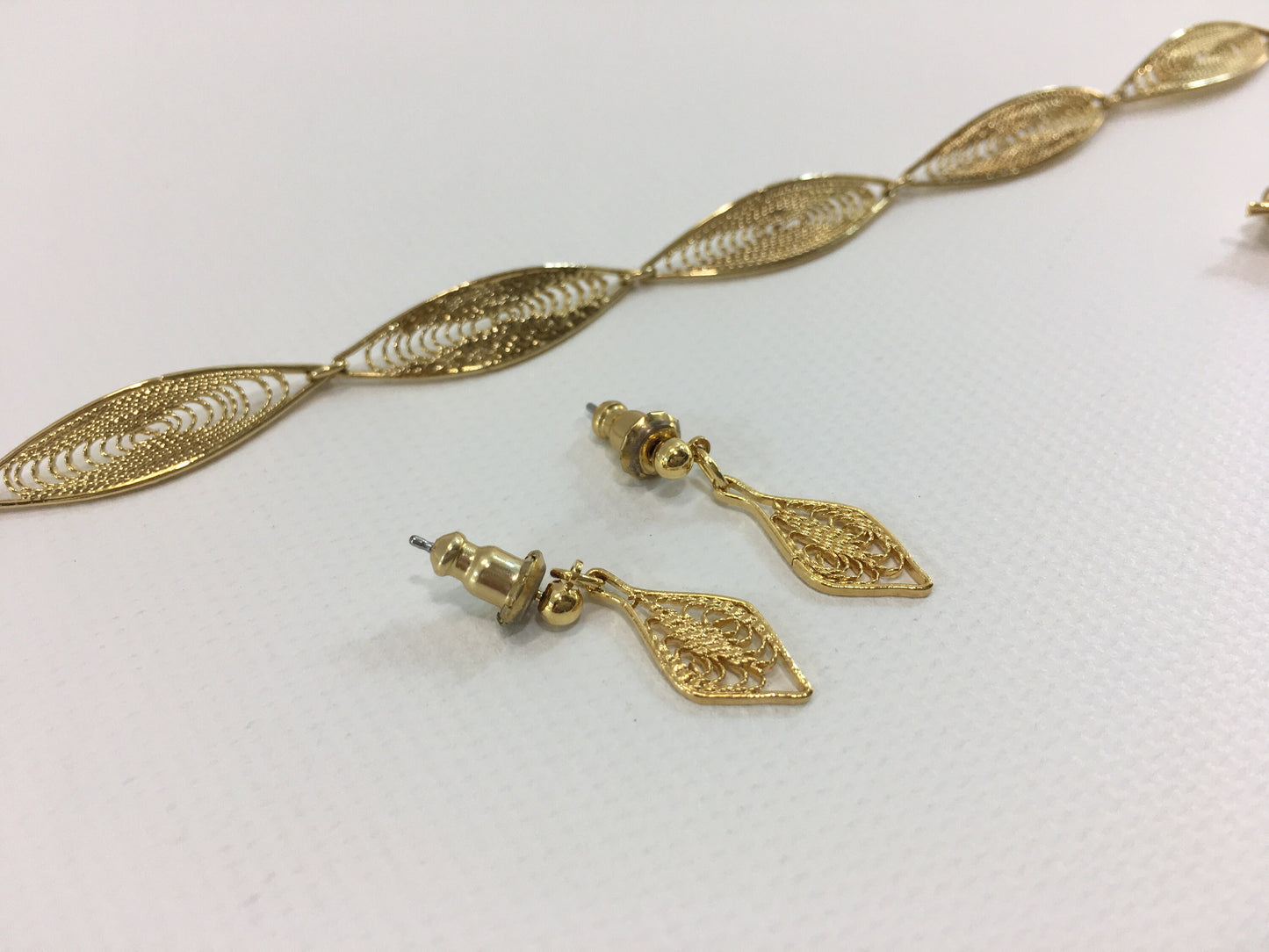 Trifari Gold Tone Bracelet and Dangle Post Earrings Set
