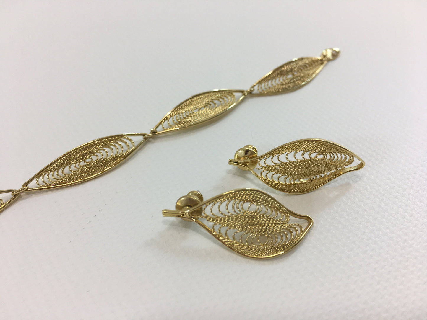 Trifari Gold Tone Bracelet and Dangle Post Earrings Set