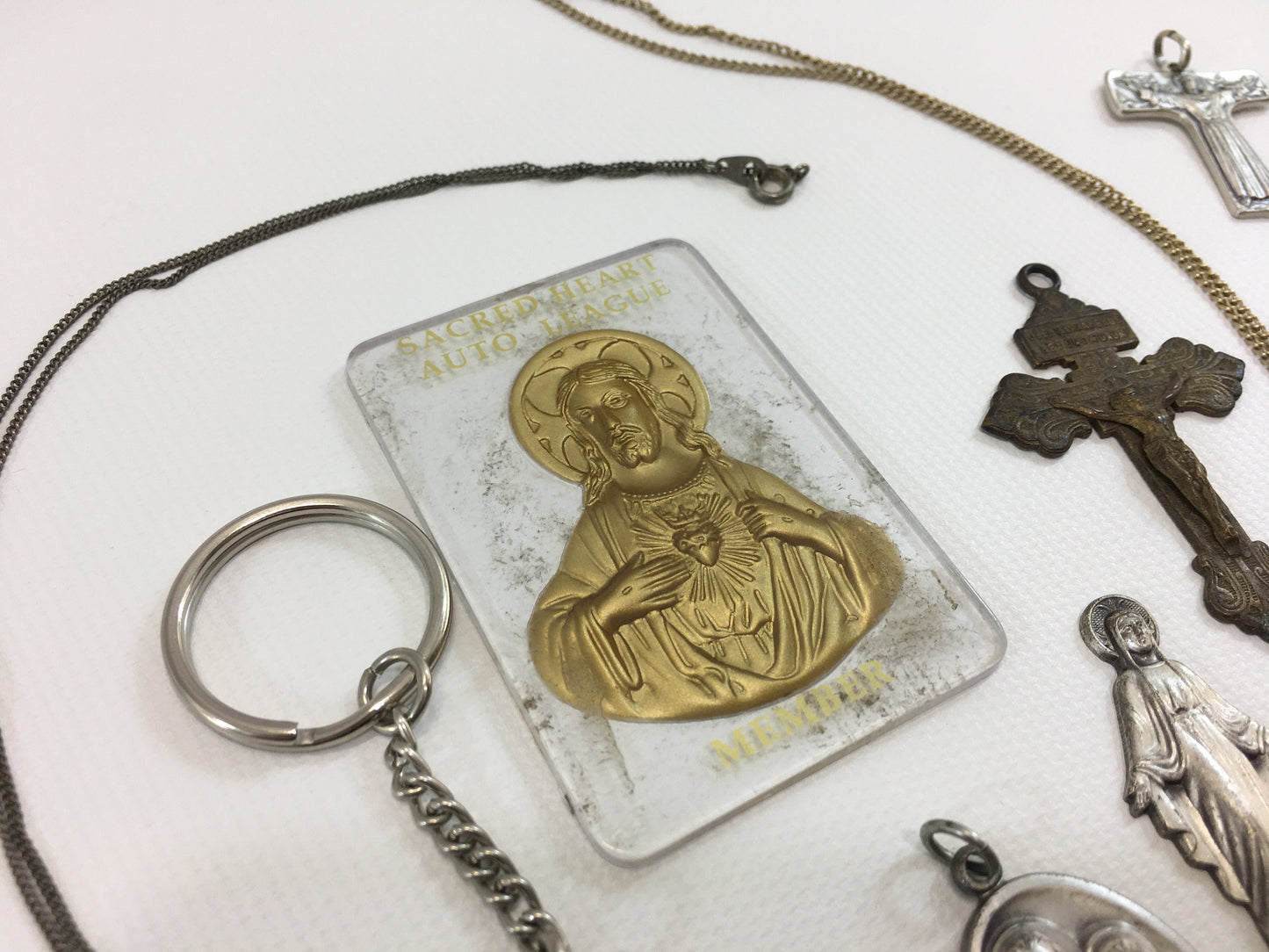Religious Catholic Miscellaneous Vintage Items Lot Keychain Necklace Pendants