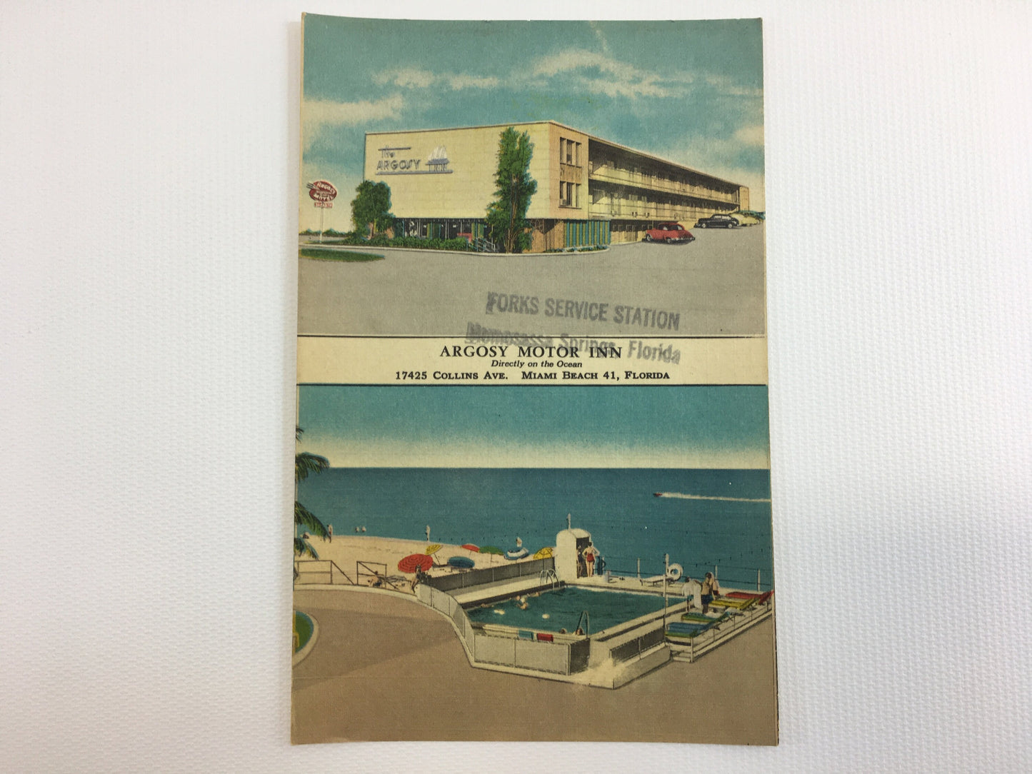 Miami Beach Florida Postcard Gas Station Premium Argosy Motor Inn Souvenir