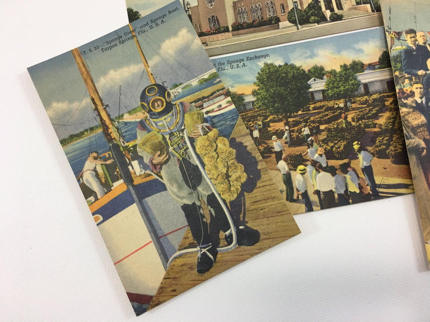 Florida Souvenir Postcards 6 Vintage Linen Souvenir Cards Greek Orthodox Church Epiphany Ceremony Good Sheperd Tarpon Springs