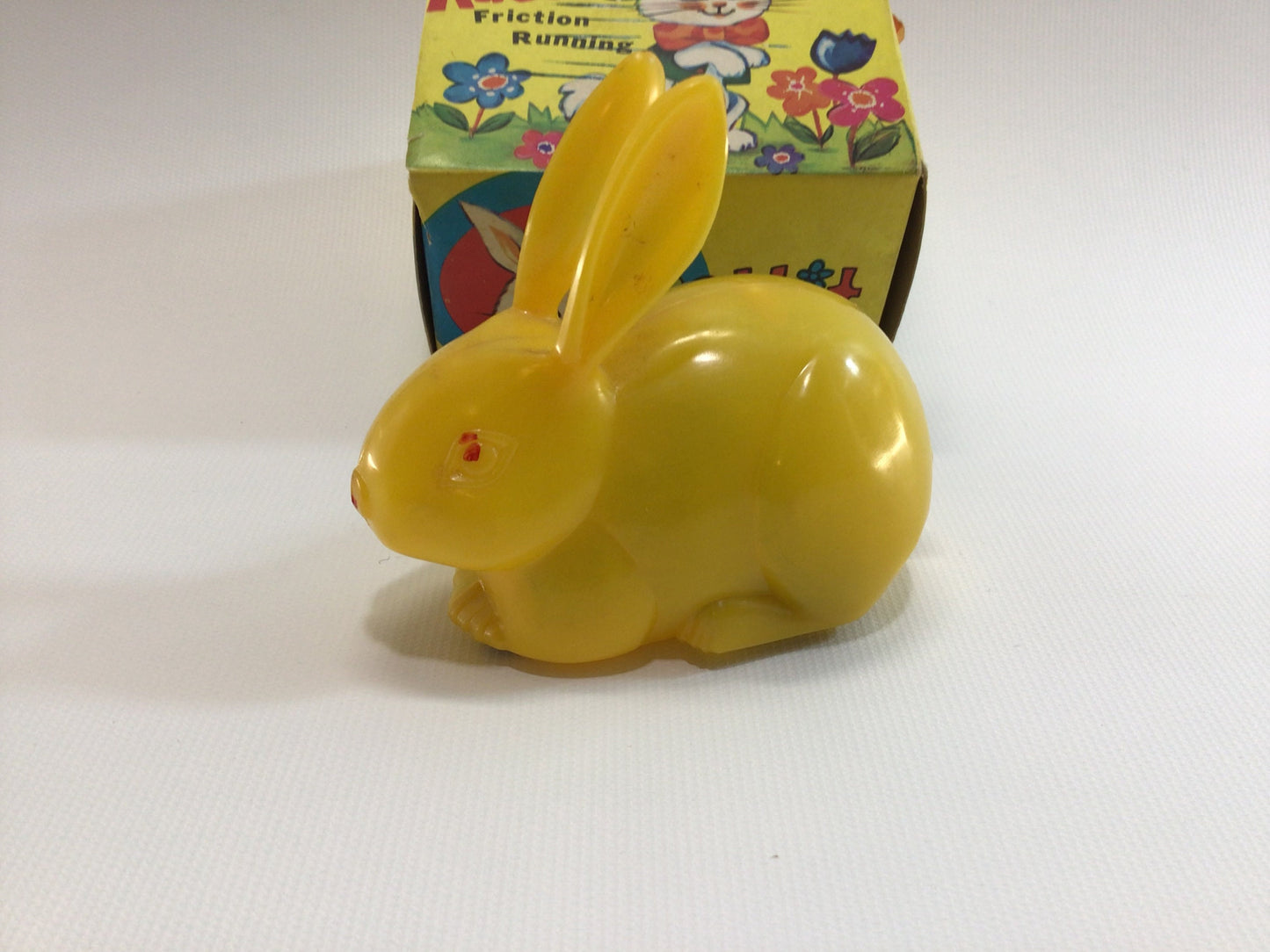 Yellow Rabbit Friction Toy in Box Vintage Collectible Kitsch