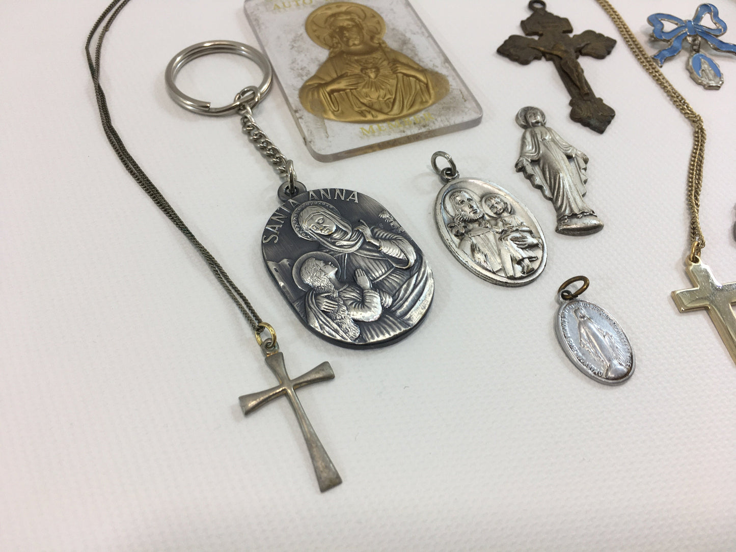 Religious Catholic Miscellaneous Vintage Items Lot Keychain Necklace Pendants