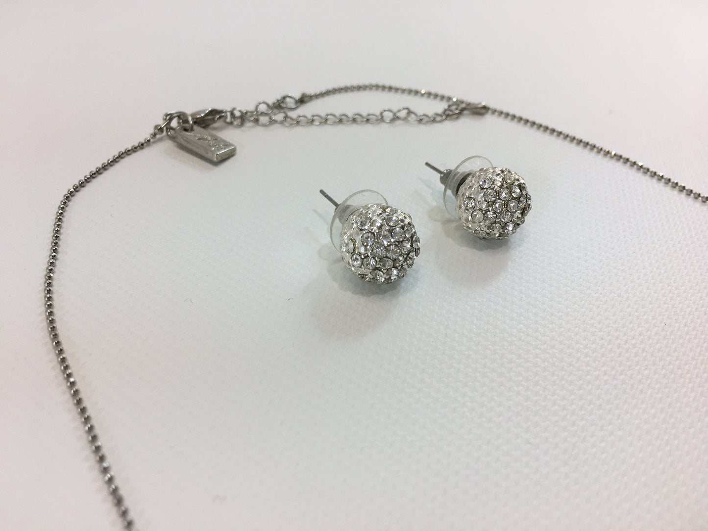 Marie Osmond Rhinestone Necklace and Pierced Stud Post Earrings Clear Glass Balls Vintage Fashion Jewelry