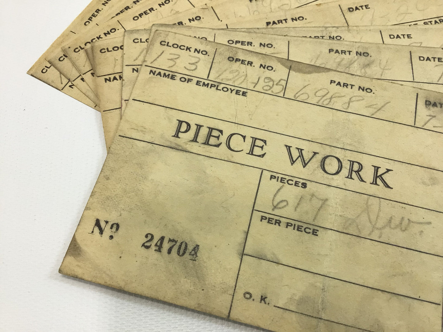1941 Piece Work Cards Vintage Ephemera Eight First Piece Inspection Cards