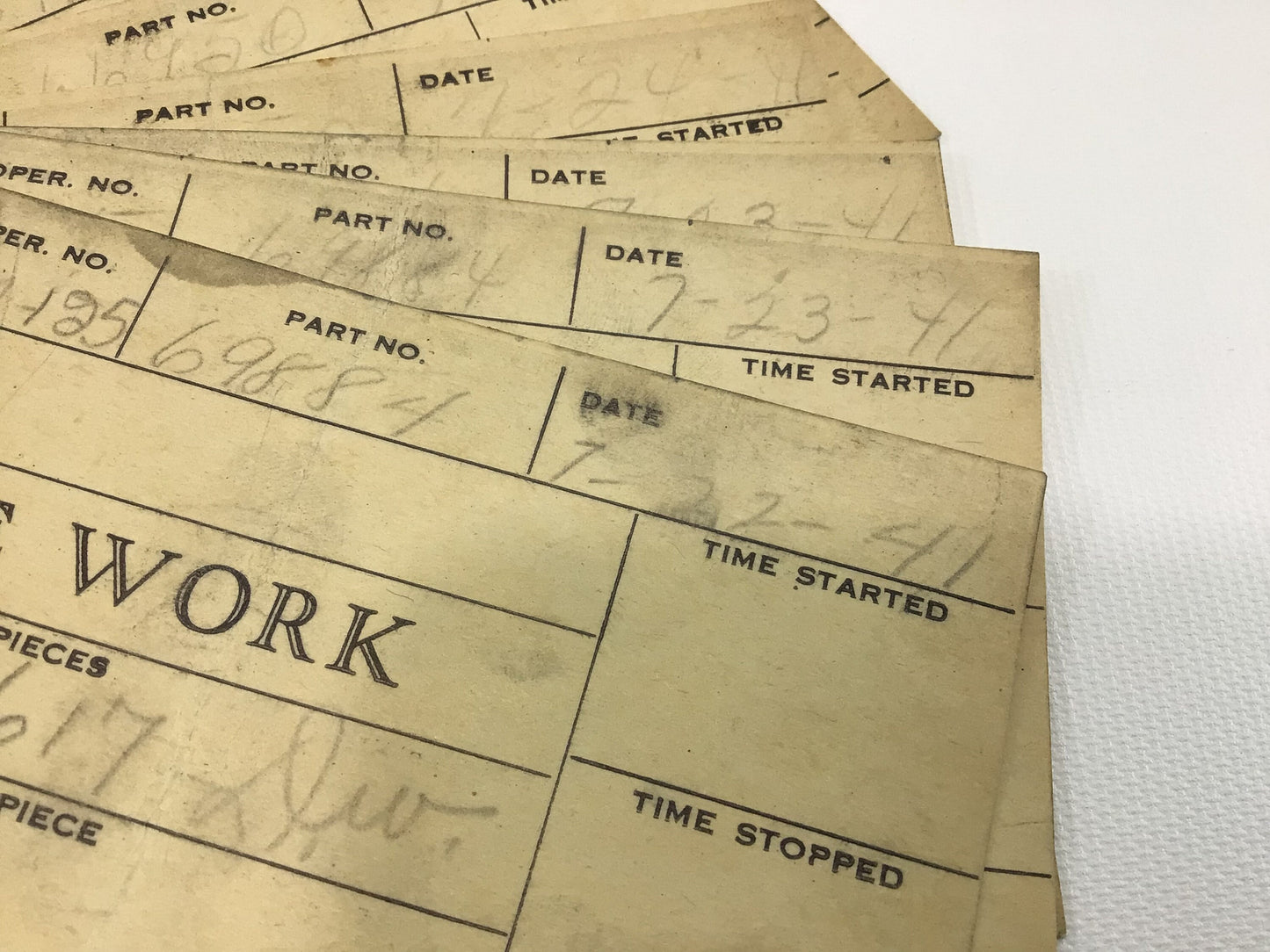 1941 Piece Work Cards Vintage Ephemera Eight First Piece Inspection Cards