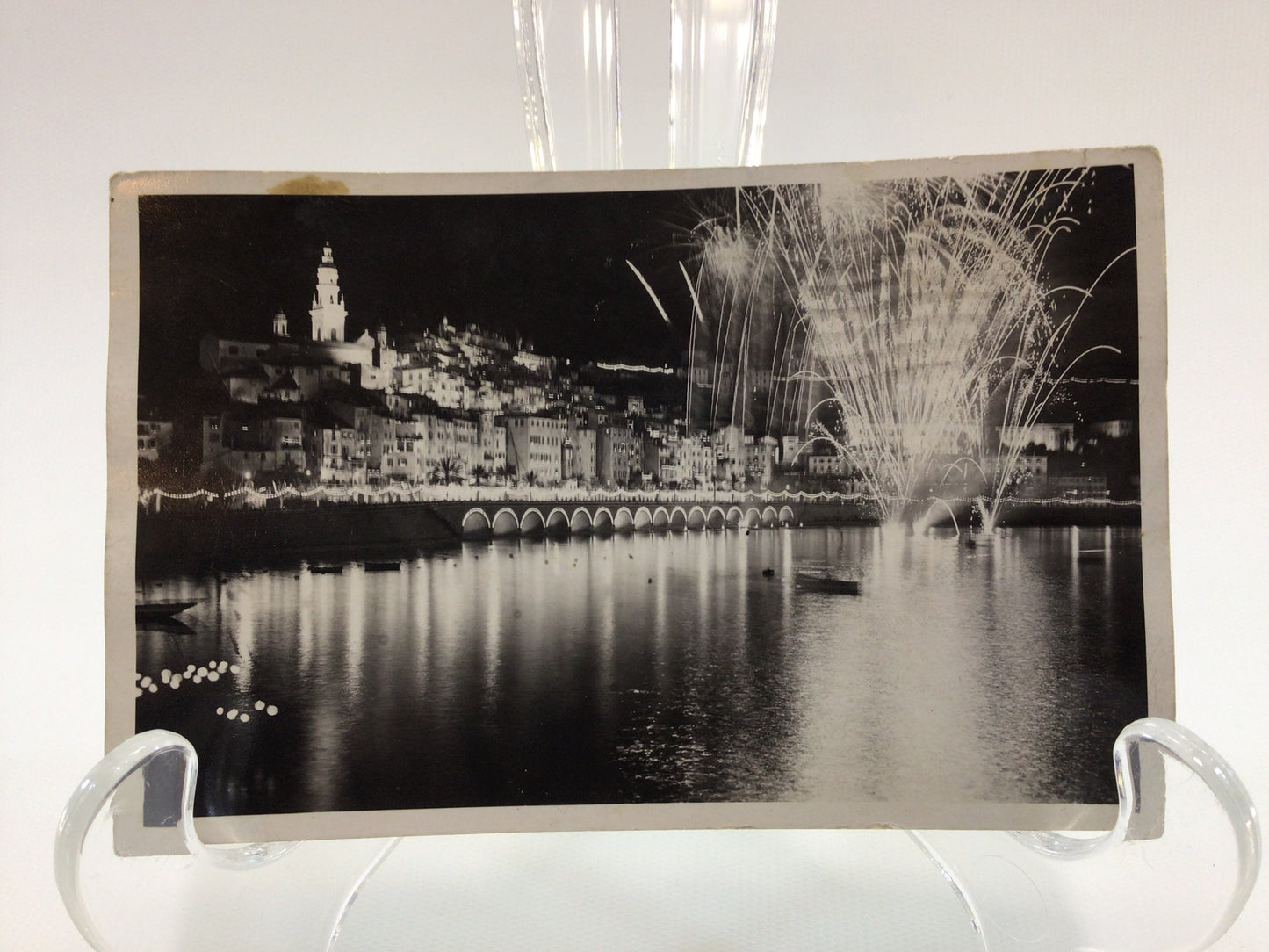 Antique RPPC Real Photo Postcard French Alpes Fireworks