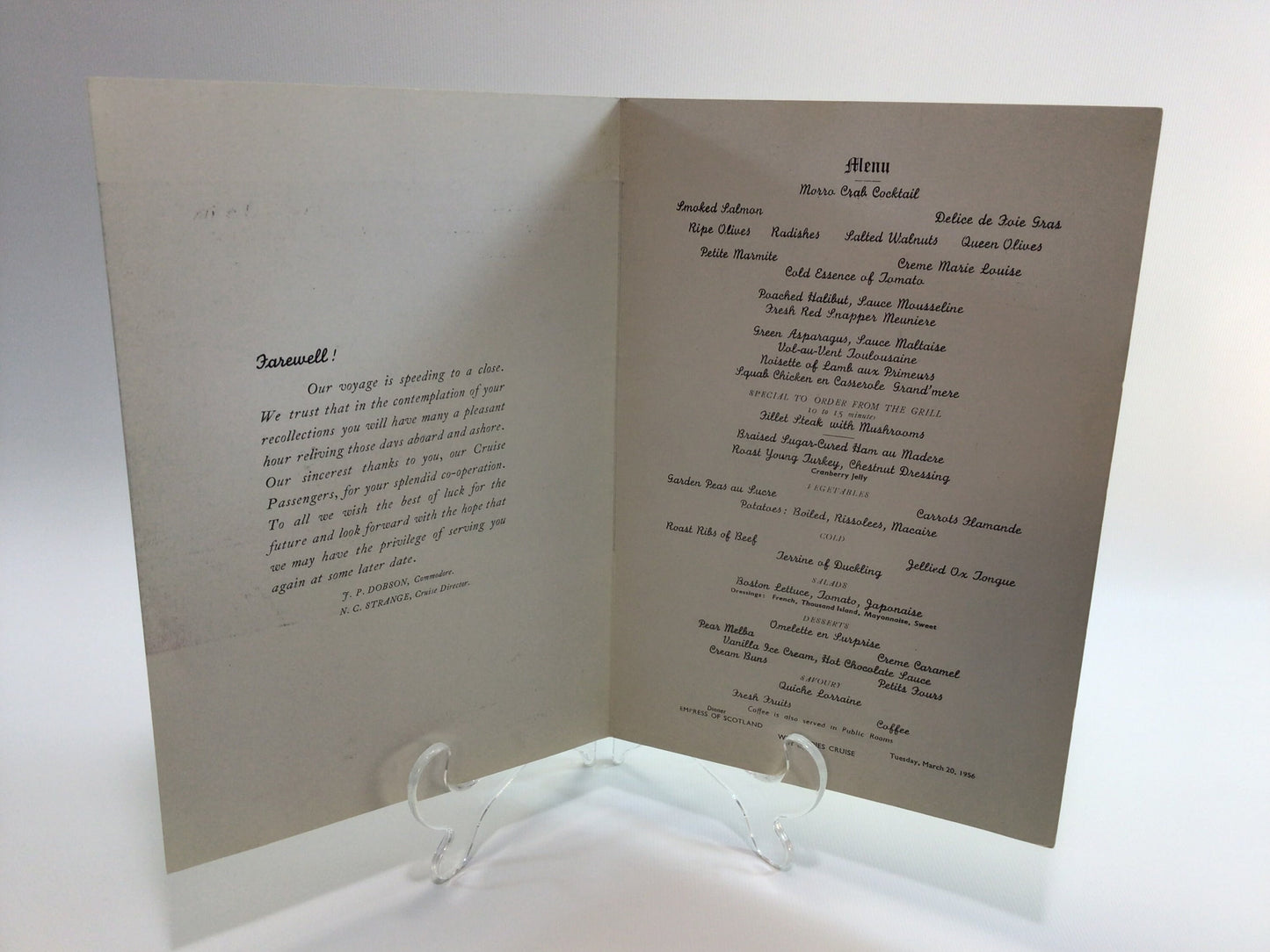Restaurant Dinner Menu 1956 Empress of Scotland West Indies Cruise Vintage Dining Ephemera