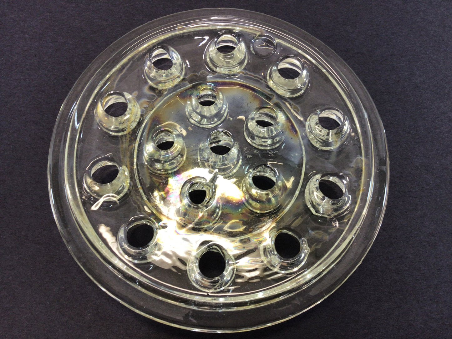 Vintage Clear Glass 5" Flower Frog 16 Hole Floral Arranging