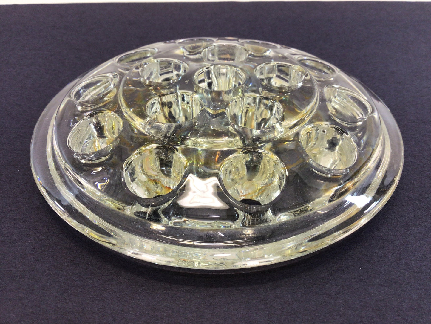 Vintage Clear Glass 5" Flower Frog 16 Hole Floral Arranging