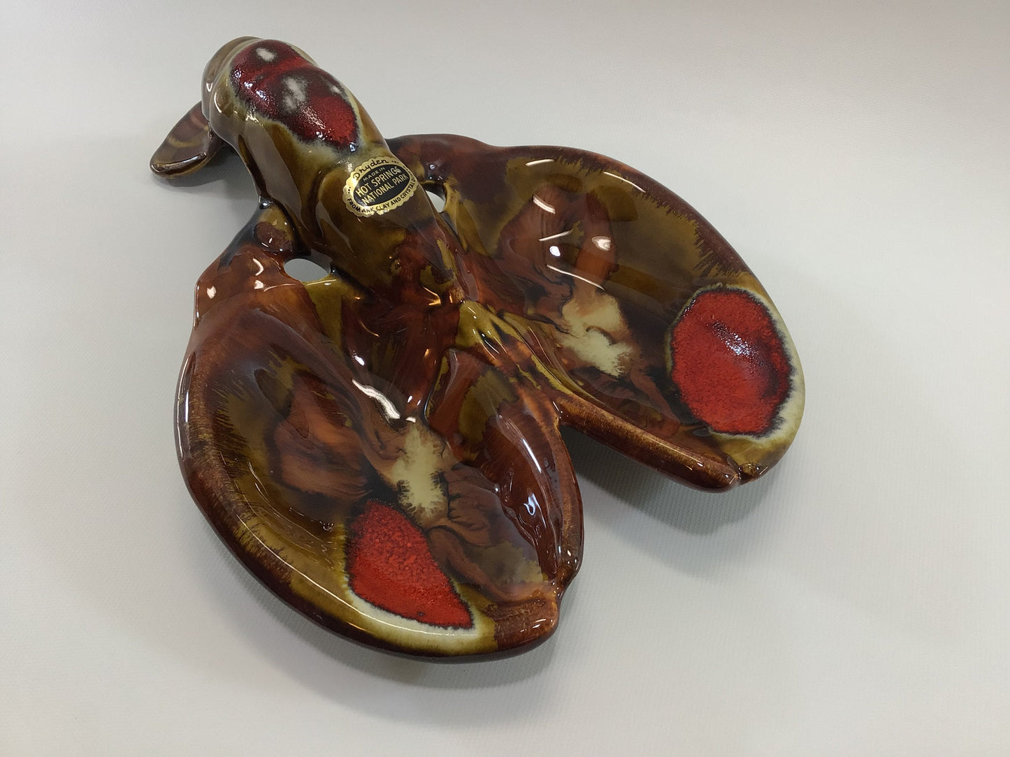 Lobster Dish Candy Nut Trinket Dryden Pottery with Drip Glaze Hot Springs National Park Souvenir