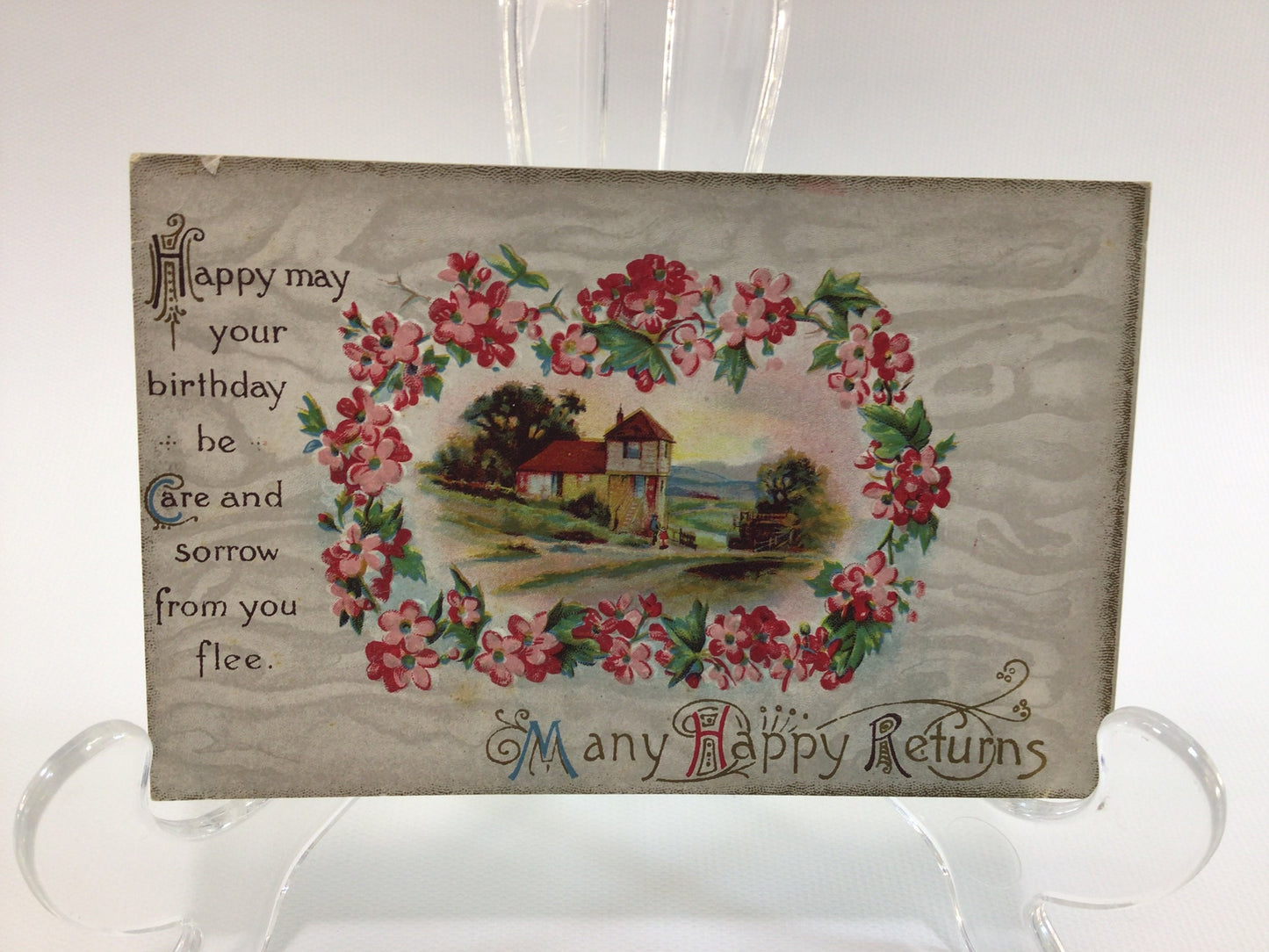 Birthday Postcard Antique Post Card Floral Birthday Card Ephemera