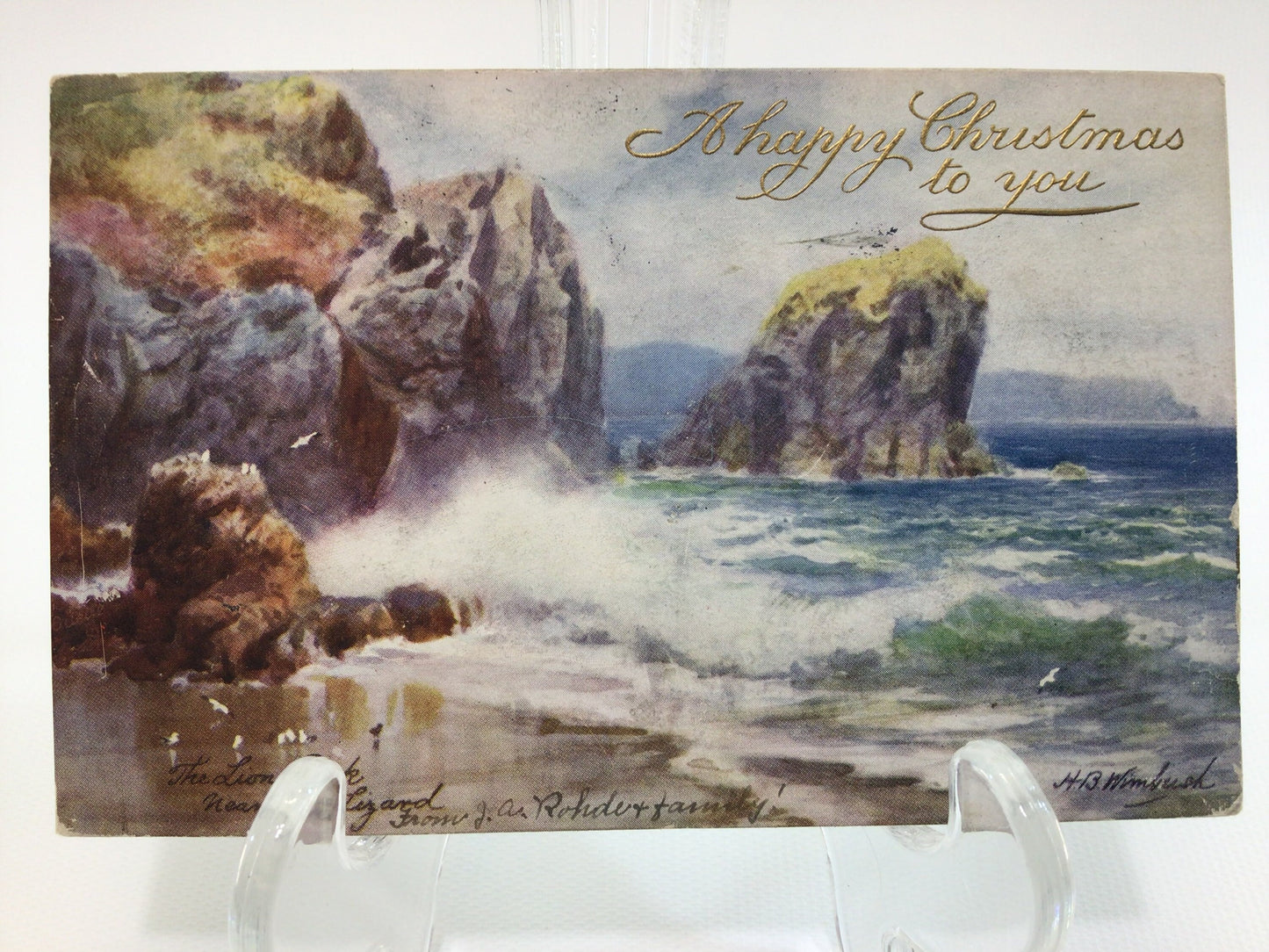 Antique Art Postcard Tuck's Oilette Series No 7069 Lion Rock Christmas Card Ocean Scene Milwaukee WI Souvenir