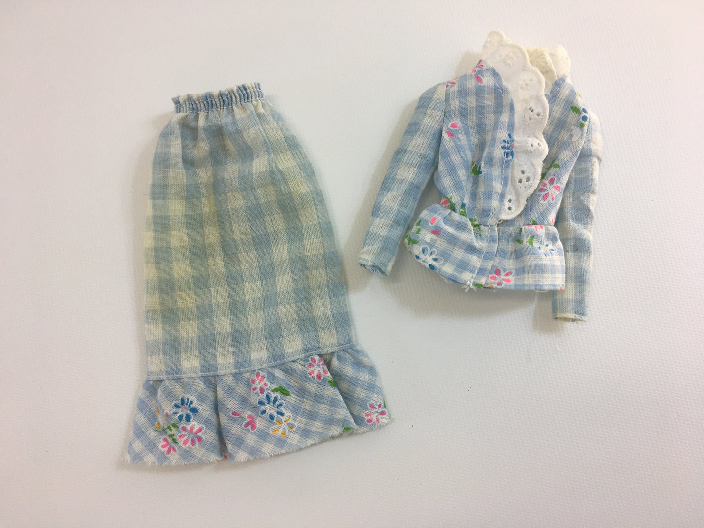 Vintage Barbie Dress 1973 Blue Check Gingham No 8621 Two Piece Summer Outfit Barbie Doll Fashion