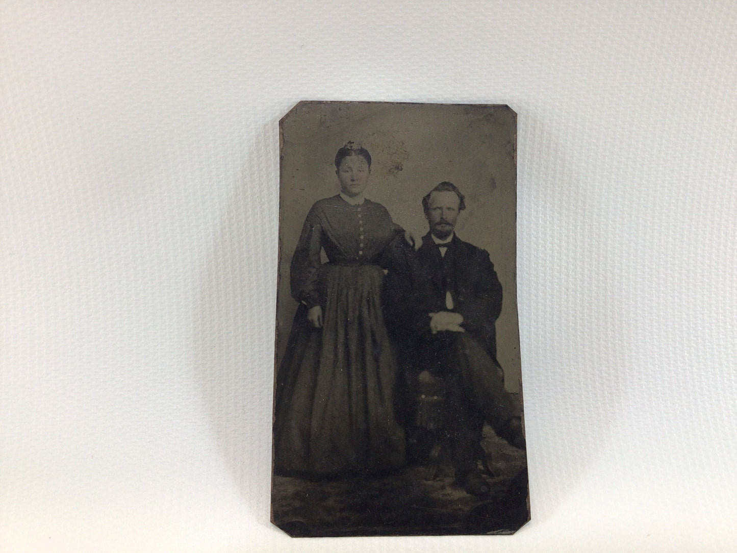 Antique Tintype Photograph Lady and Seated Gentleman